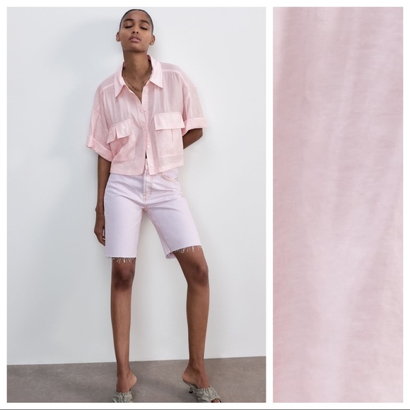NWT. Zara Light Pink Modal Blend Flowy Shirt with Pockets. Size M. - Picture 2 of 10